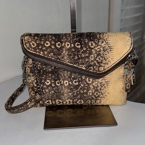Henri Bendel Snakeskin Embossed Leather Asymmetric Clutch Wristlet
